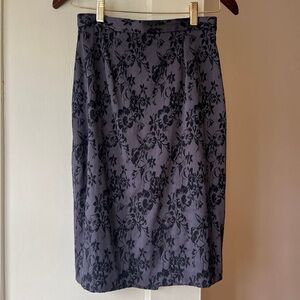 Vintage Floral Flower Black Skirt XS Modest Elegant